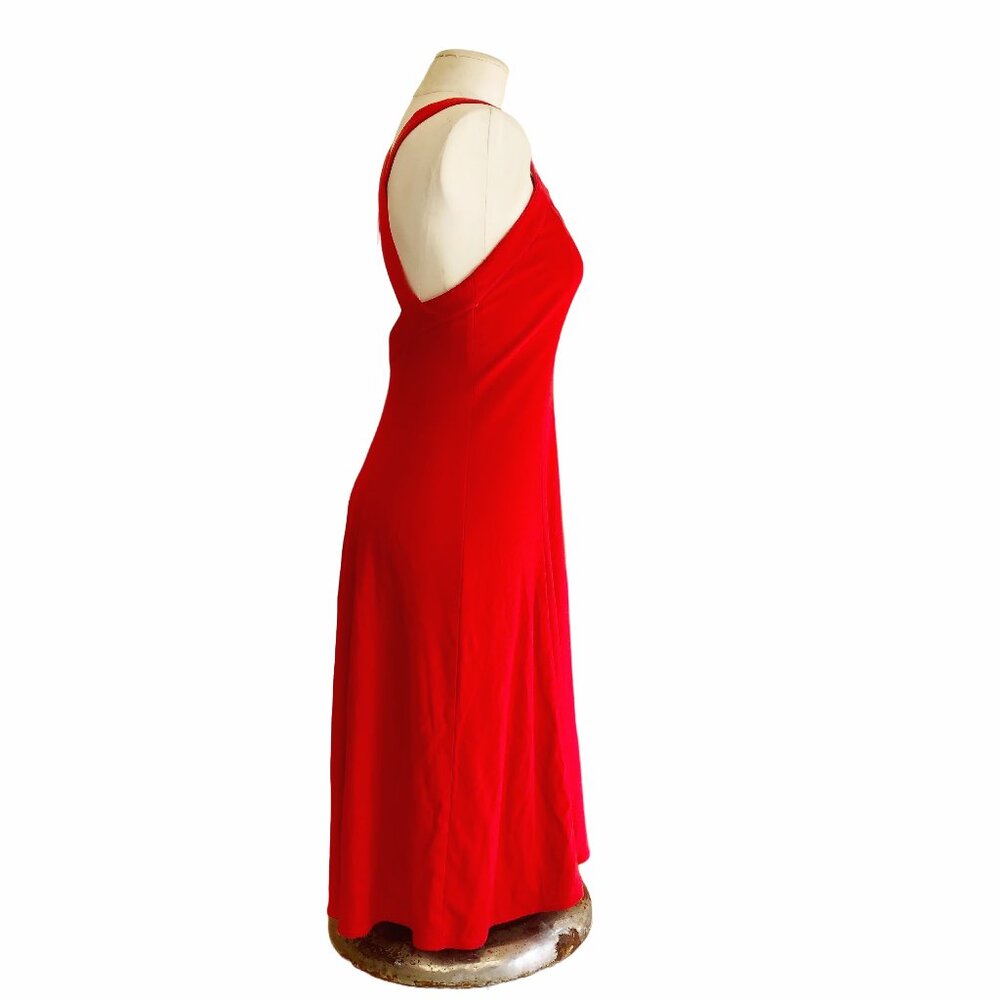 Vintage 80s Red Midi Dress Sweetheart Neckline Cross Back Retro Party Size Small - Picture 6 of 8